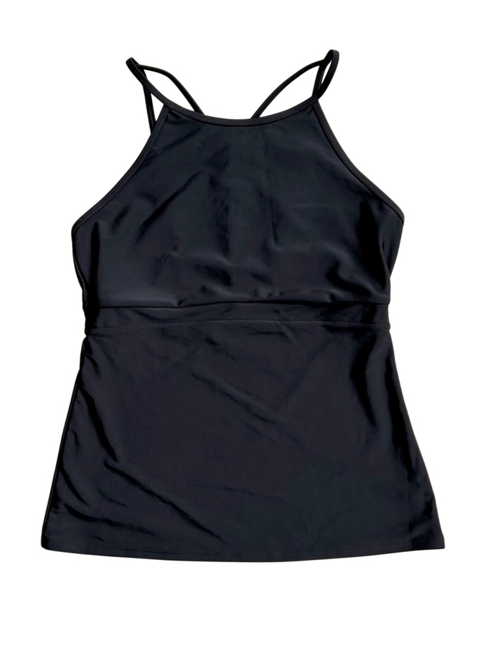 Black High Neck Tankini Swim Top Strappy Back Fully Lined Size Unknown